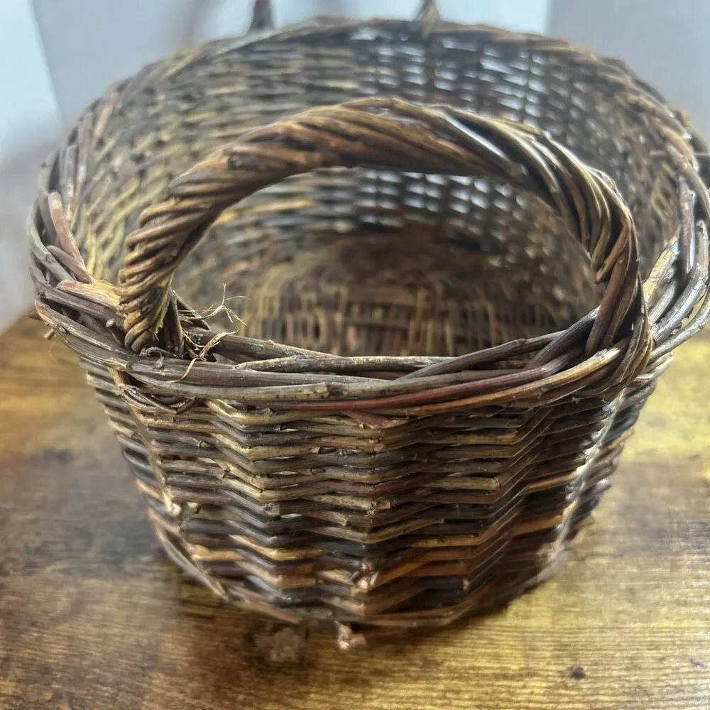 Rustic Woven Basket With Handles Farmhouse Rustic Storage Decor 10x7x4.75in Bin